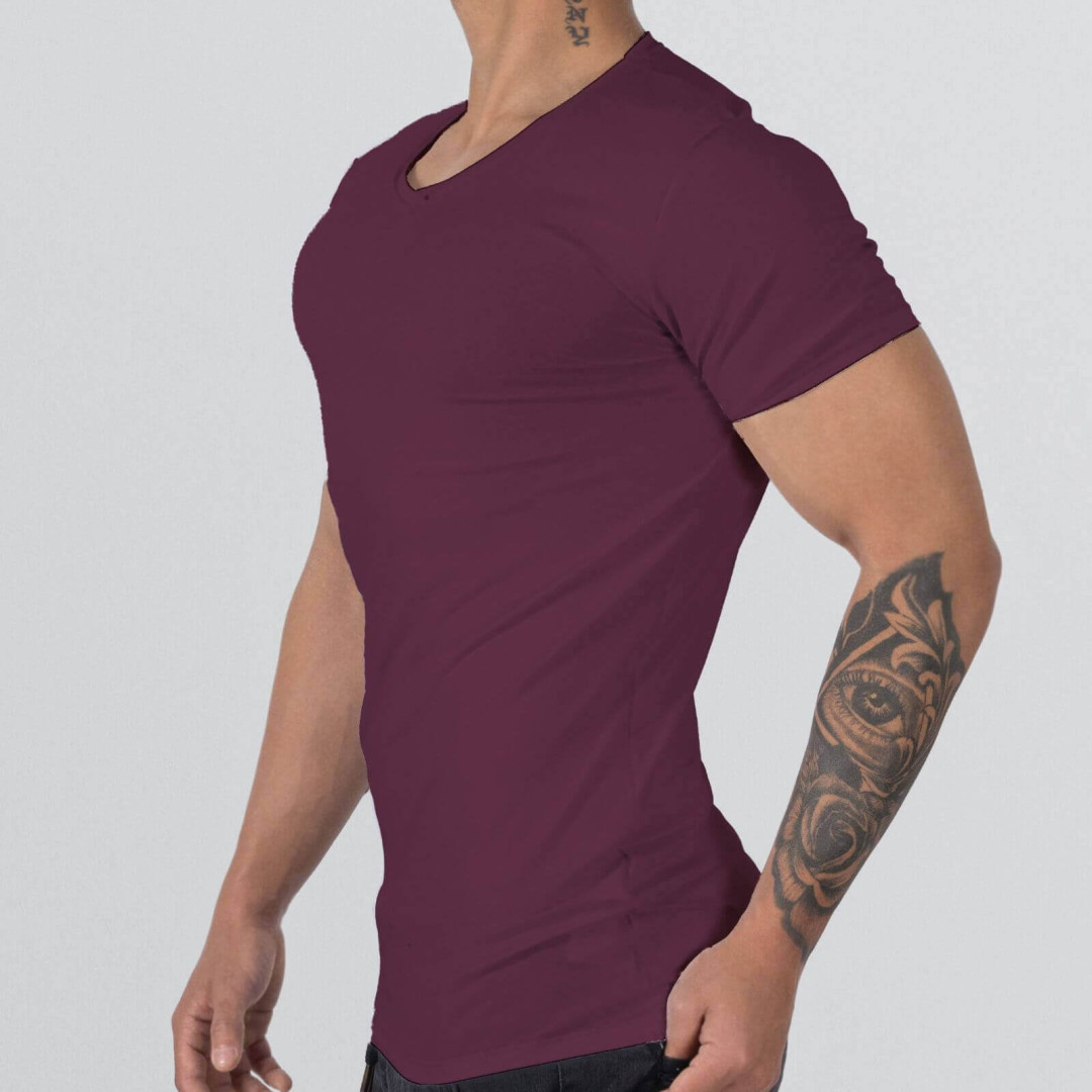 T-Shirt Body V Neck Short Sleeve - Purple