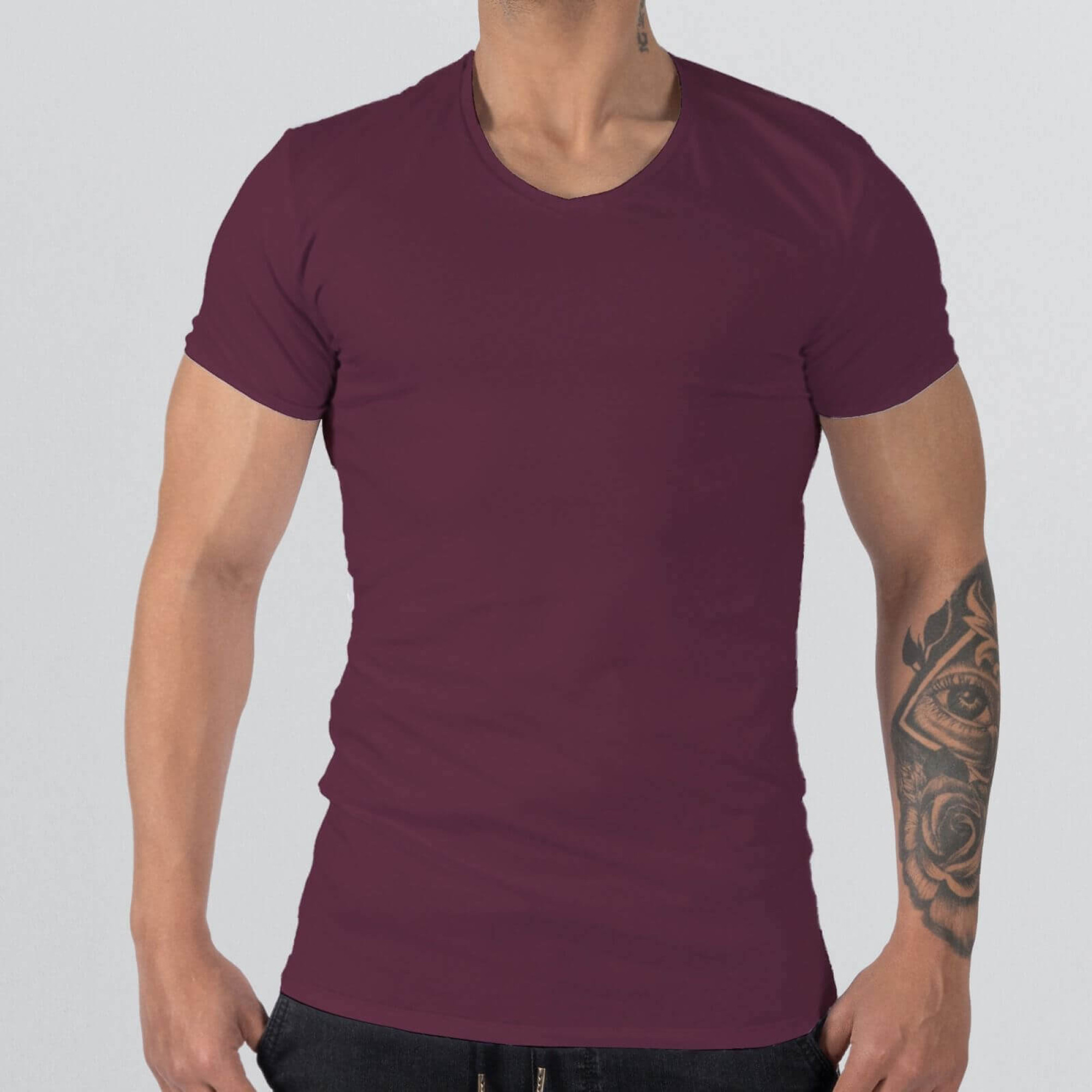 T-Shirt Body V Neck Short Sleeve - Purple