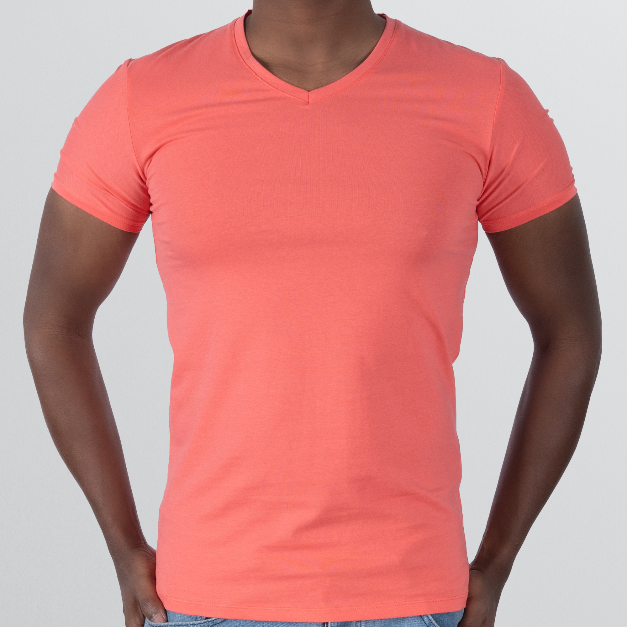 T-Shirt Body V Neck Short Sleeve - Brick