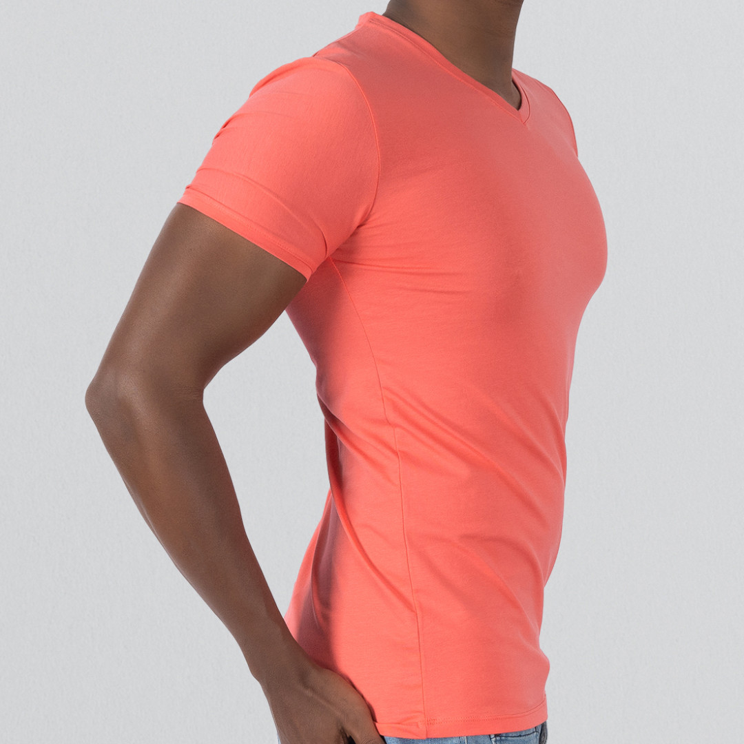 T-Shirt Body V Neck Short Sleeve - Brick