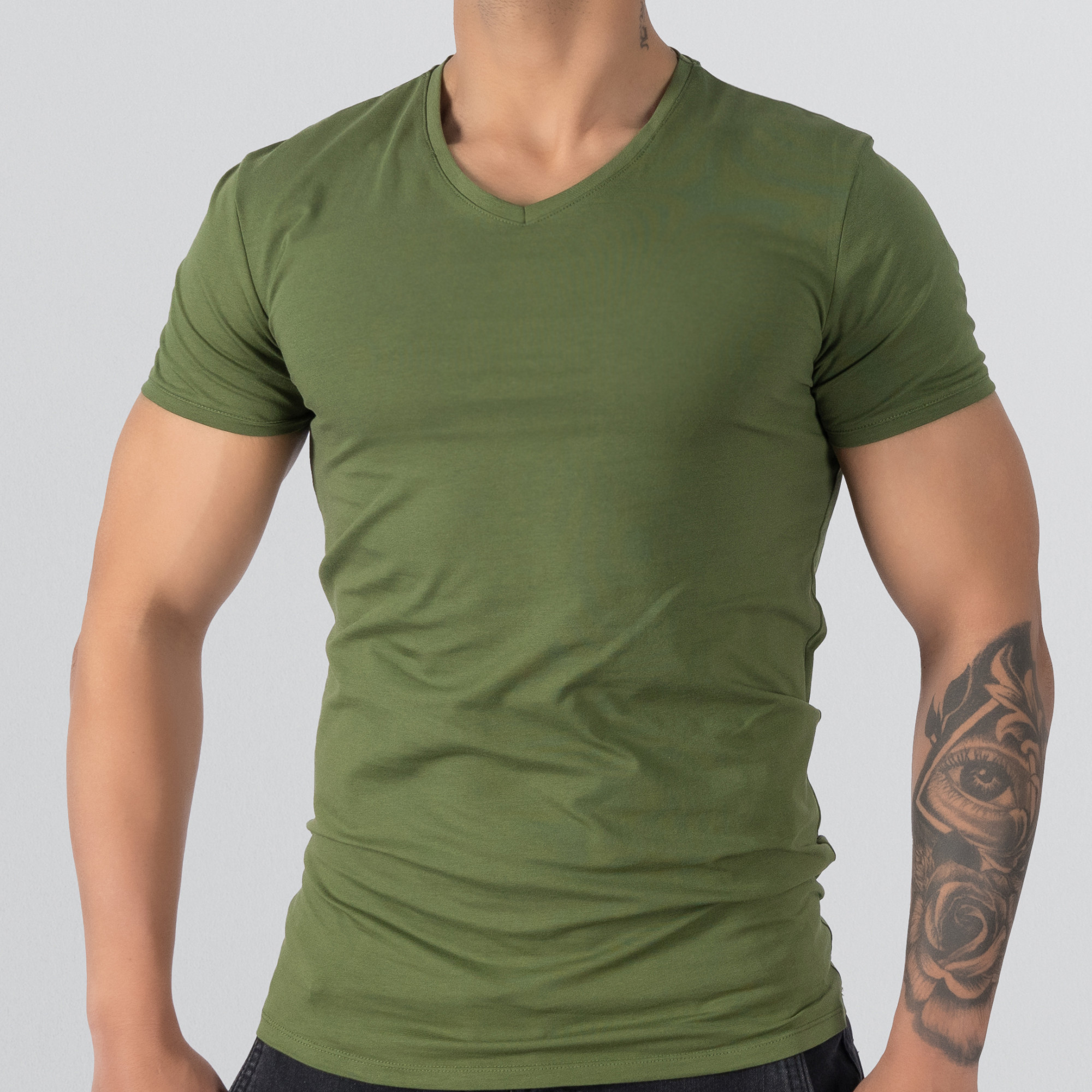 T-Shirt Body V Neck Short Sleeve - Dark Green