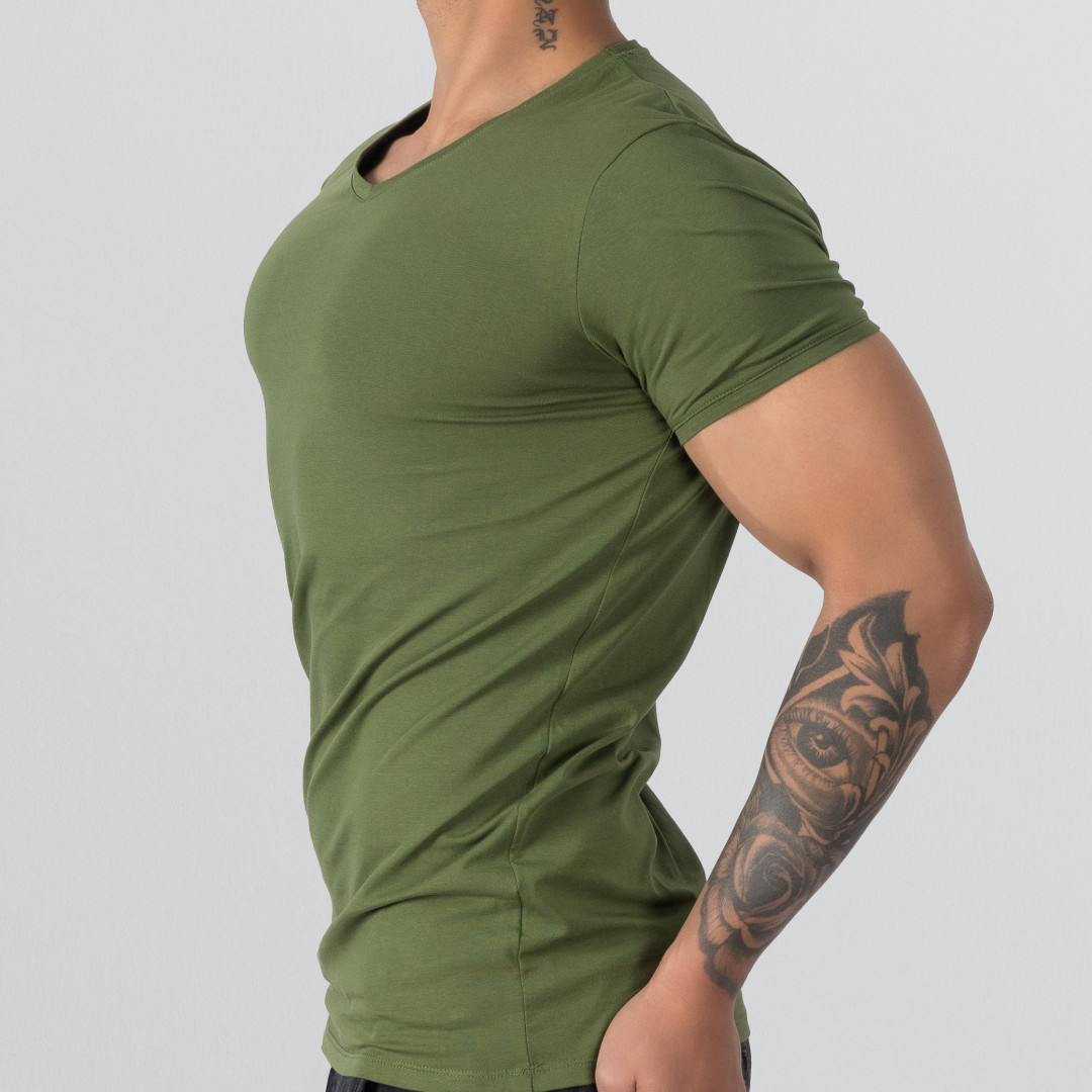 T-Shirt Body V Neck Short Sleeve - Dark Green