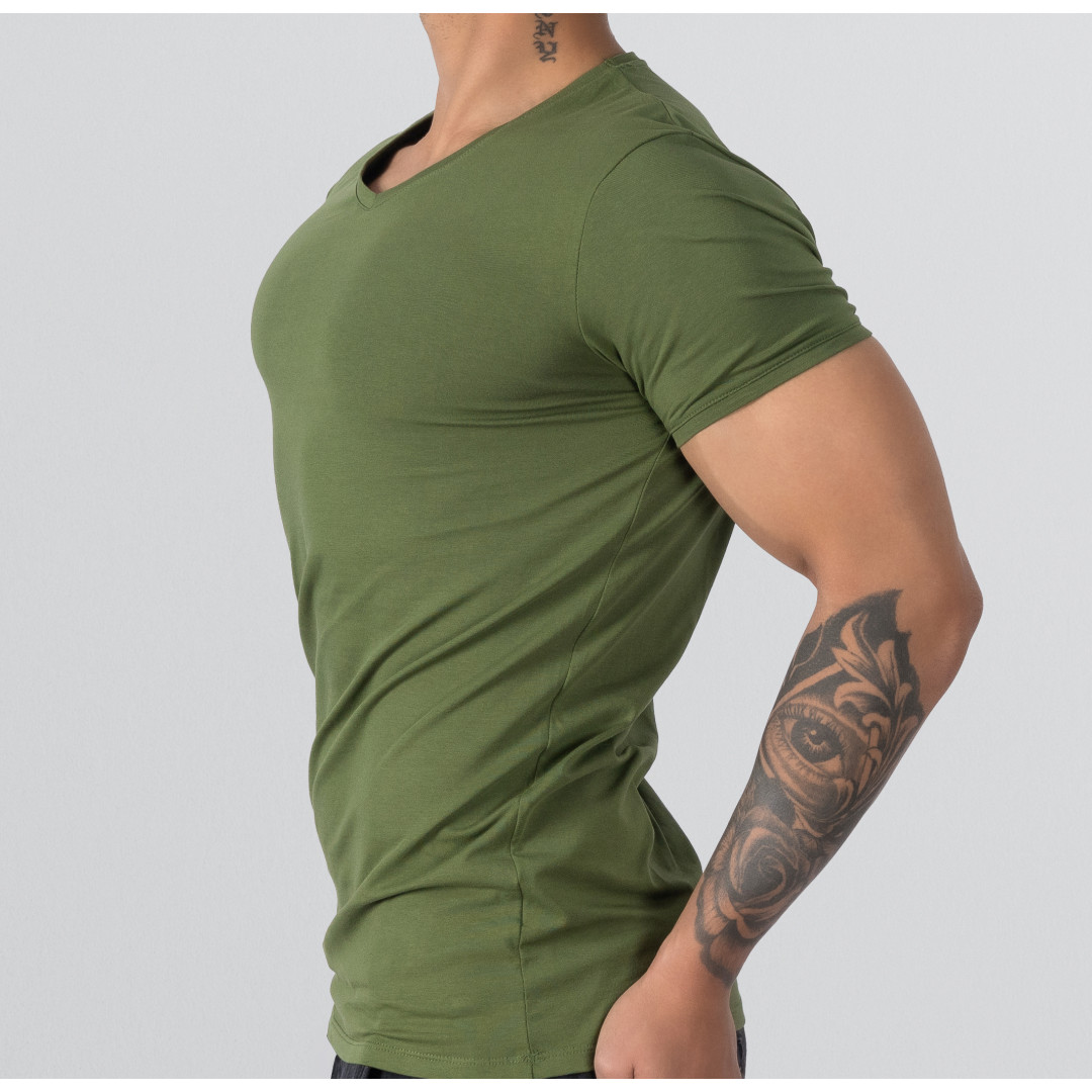 T-Shirt Body V Neck Short Sleeve - Dark Green