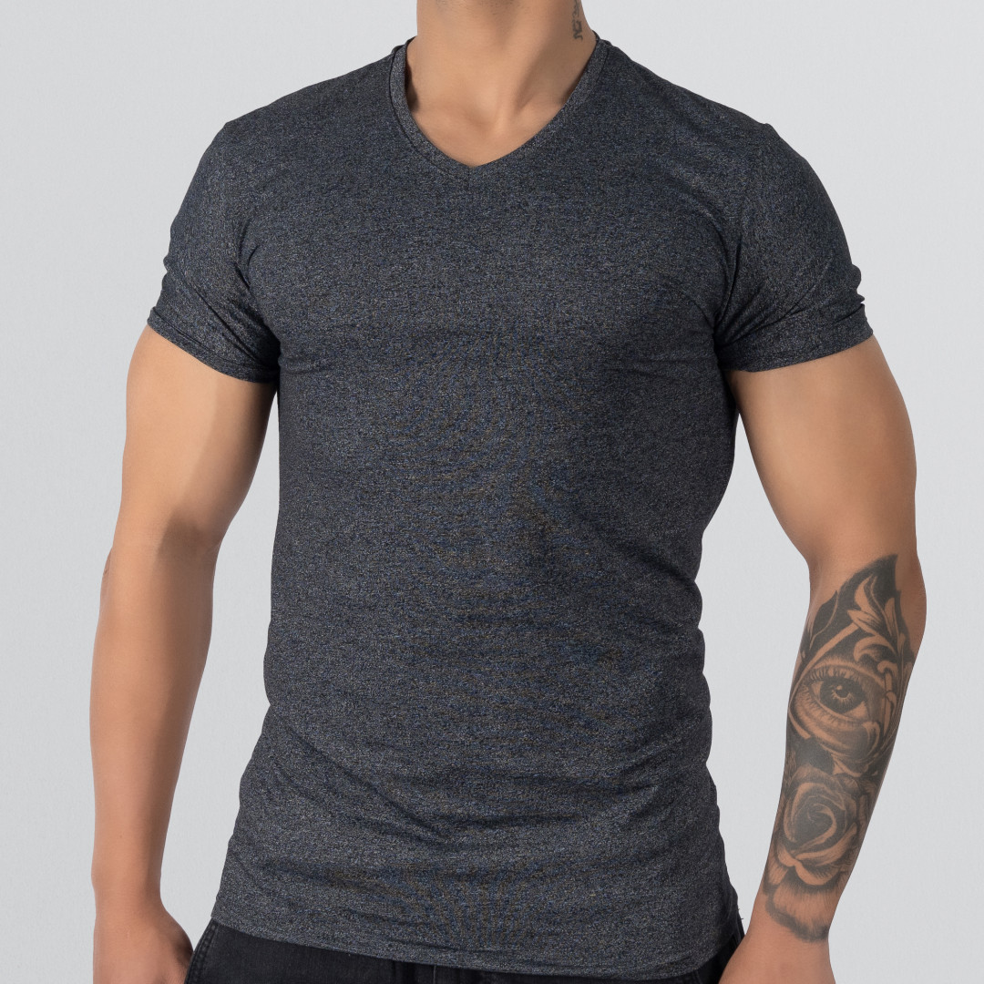 T-Shirt Body V Neck Short Sleeve - Dark Gray