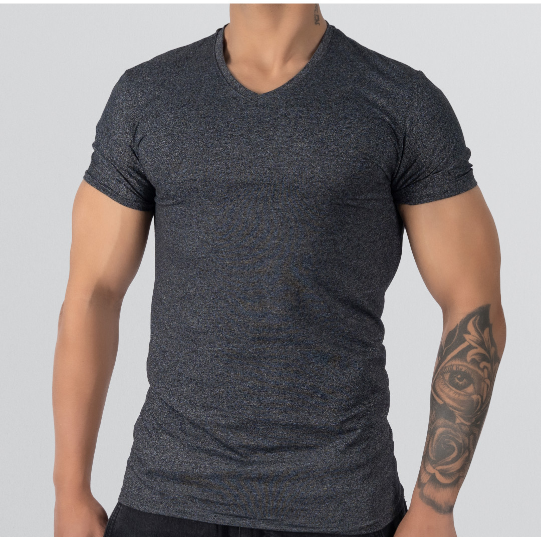T-Shirt Body V Neck Short Sleeve - Dark Gray