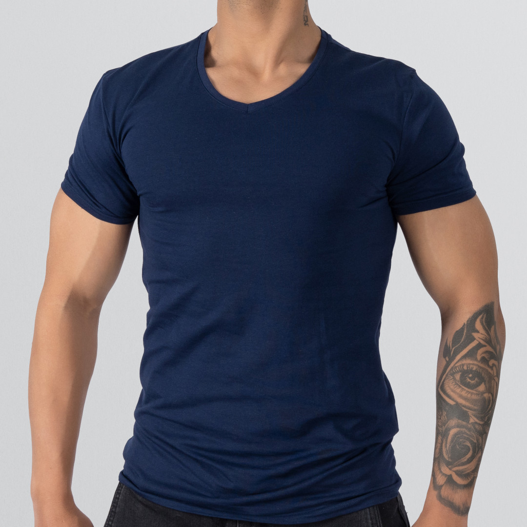 T-Shirt Body V Neck Short Sleeve - Dark Blue