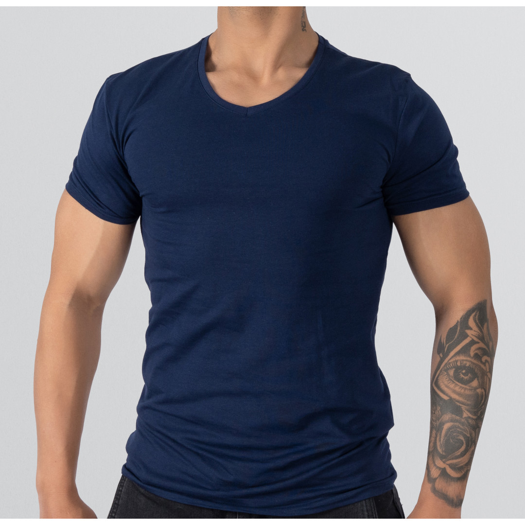 T-Shirt Body V Neck Short Sleeve - Dark Blue