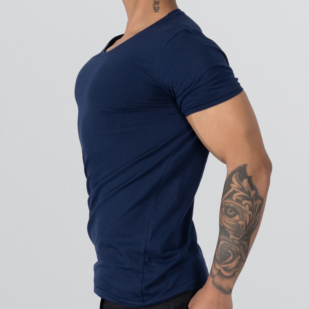 T-Shirt Body V Neck Short Sleeve - Dark Blue