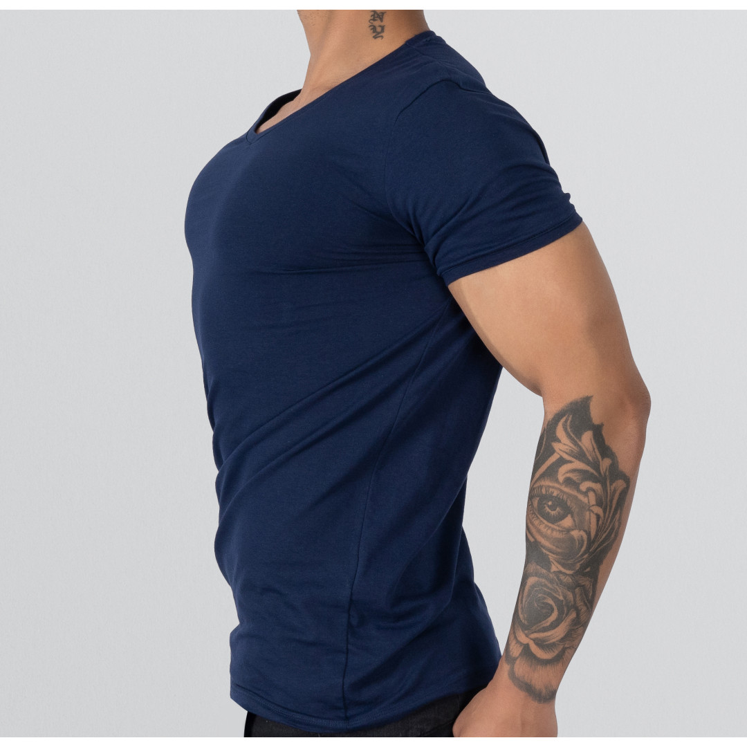 T-Shirt Body V Neck Short Sleeve - Dark Blue