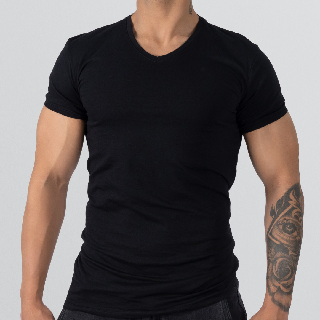 T-Shirt Body V Neck Short Sleeve - Black