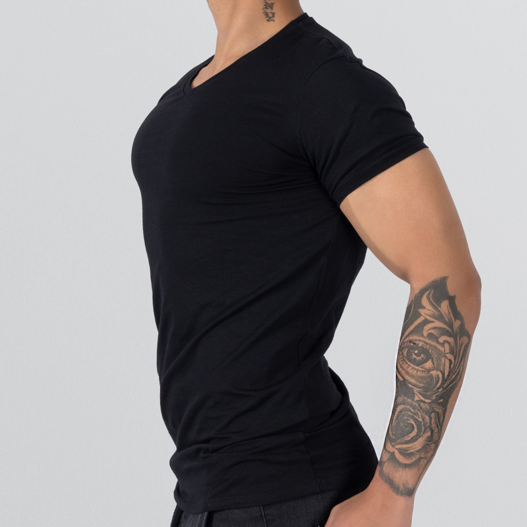 T-Shirt Body V Neck Short Sleeve - Black