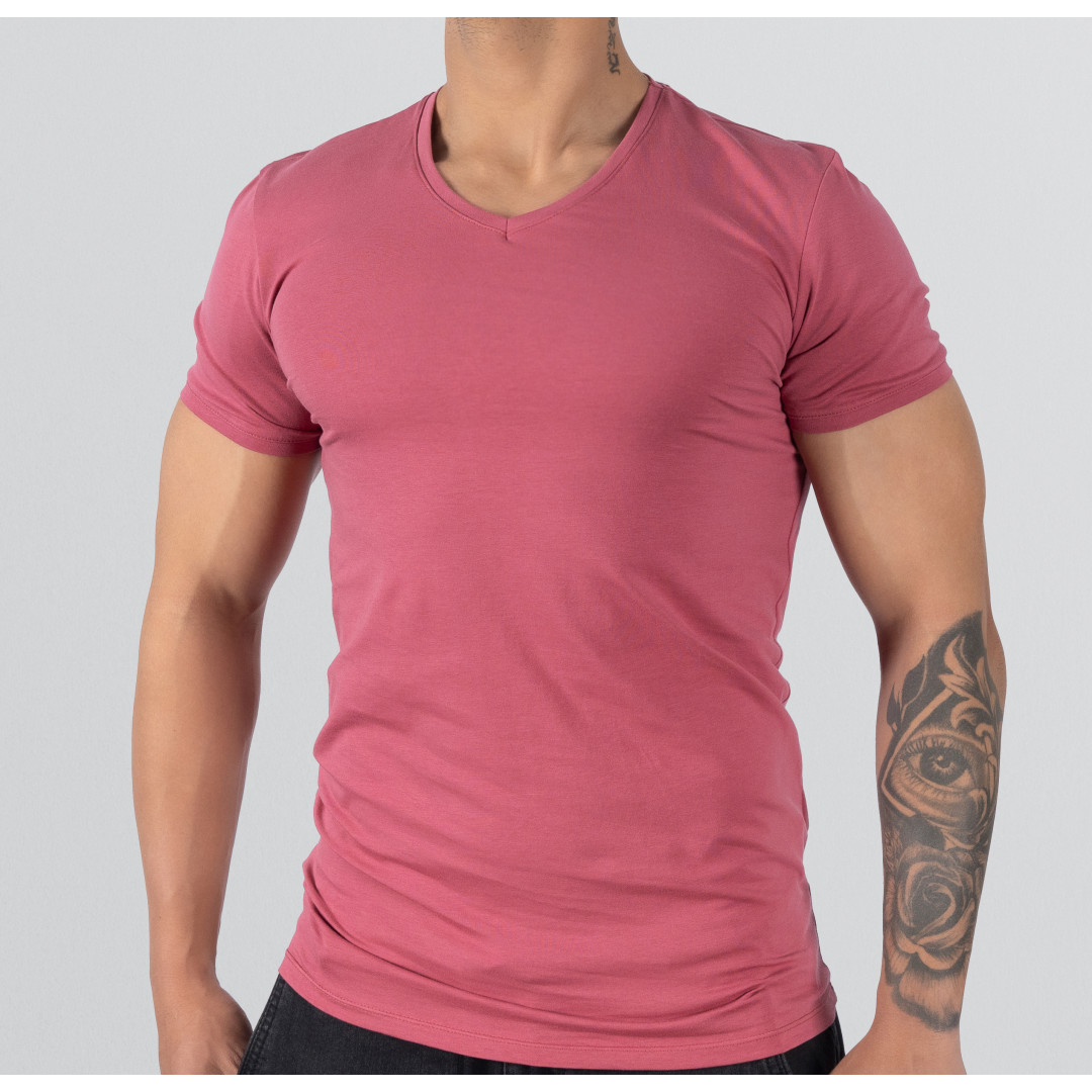 T-Shirt Body V Neck Short Sleeve - Maroon