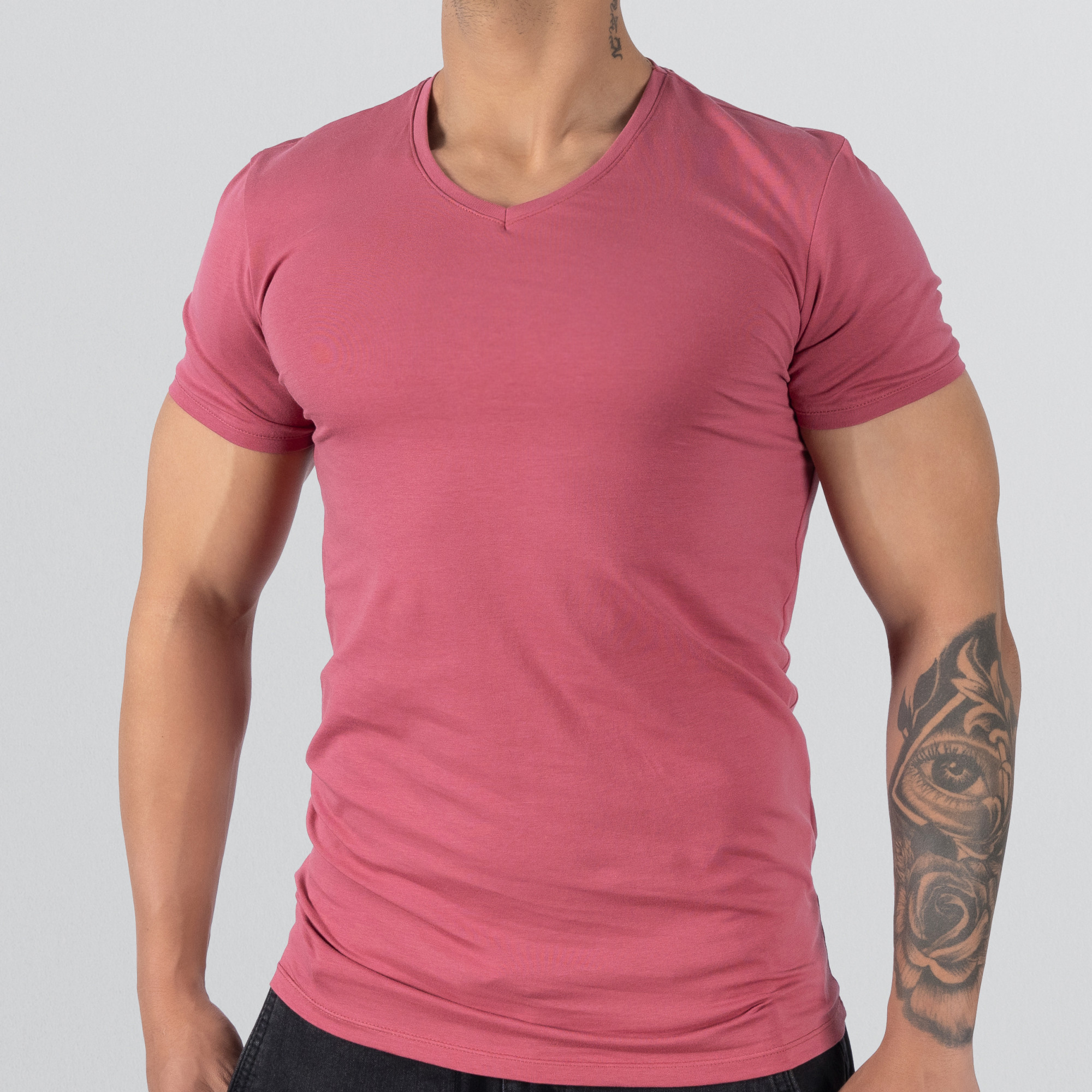 T-Shirt Body V Neck Short Sleeve - Maroon