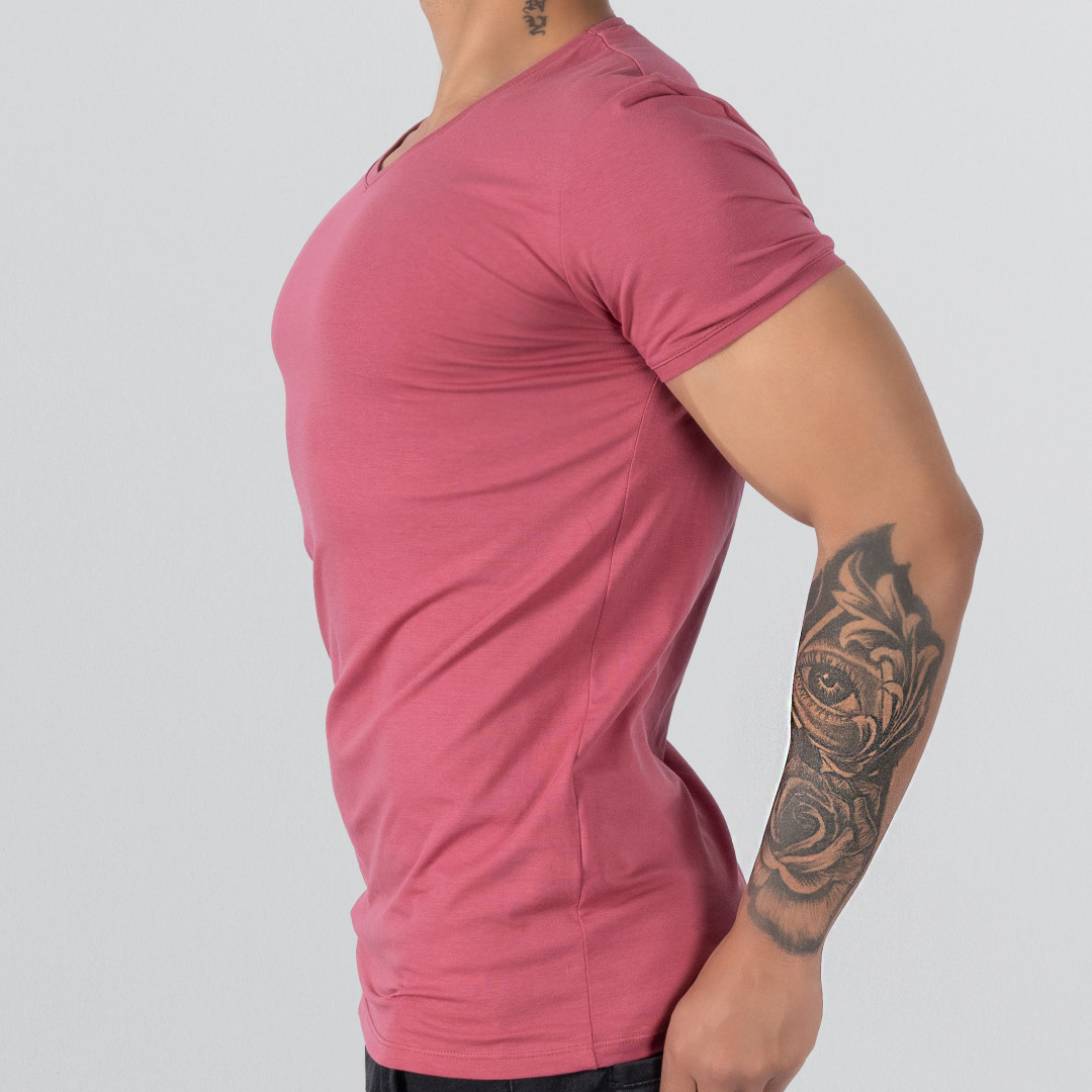 T-Shirt Body V Neck Short Sleeve - Maroon