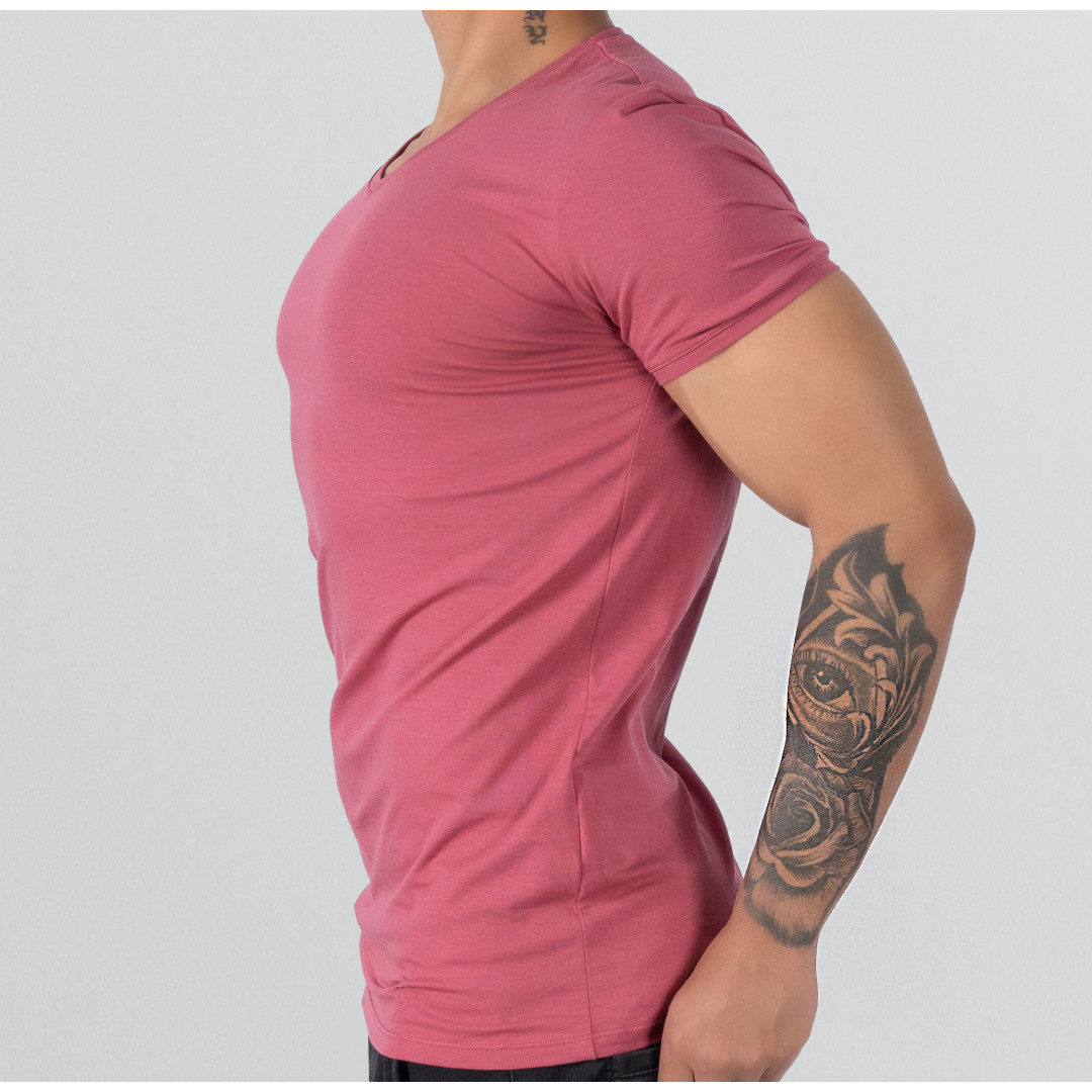 T-Shirt Body V Neck Short Sleeve - Maroon