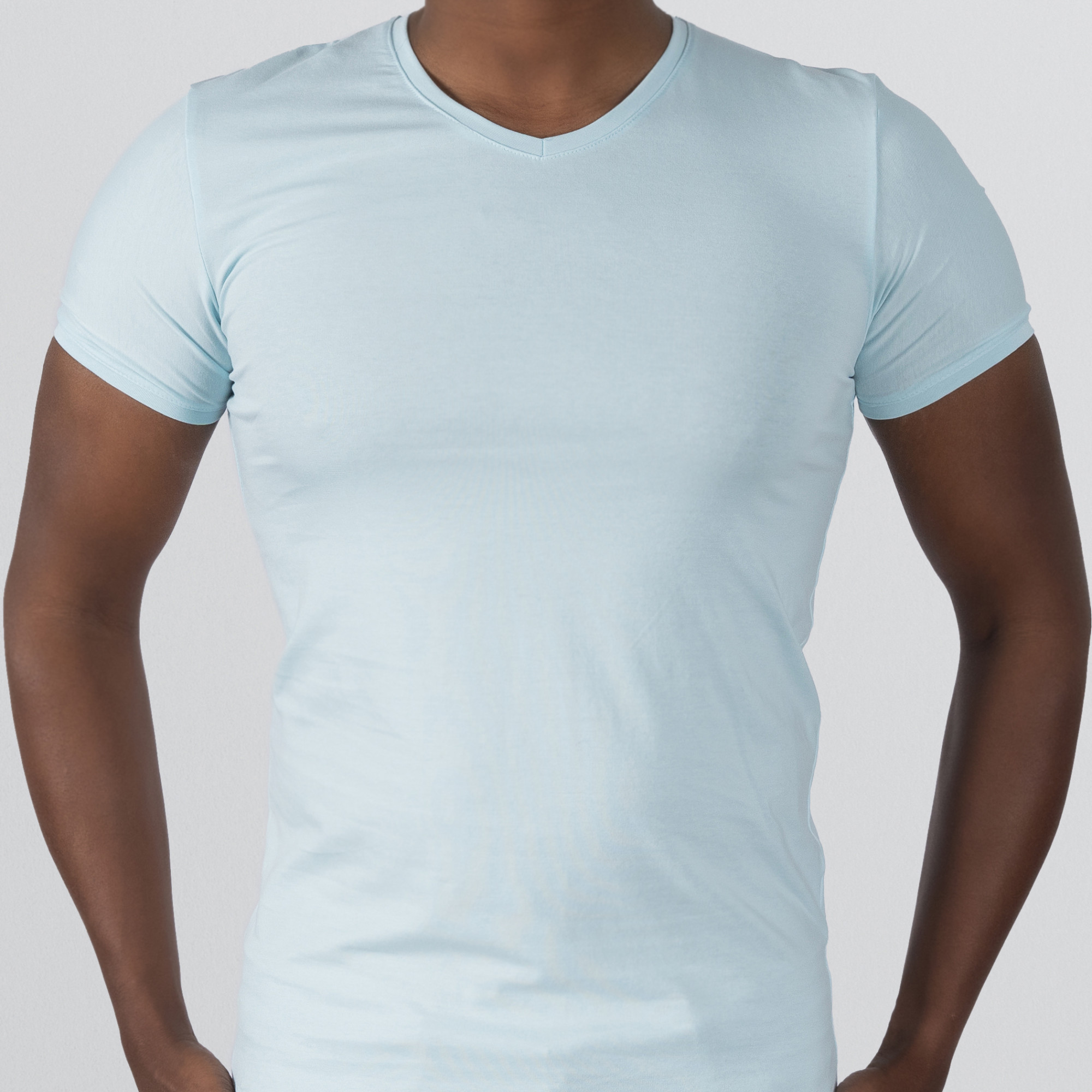 T-Shirt Body V Neck Short Sleeve - Cyan Blue