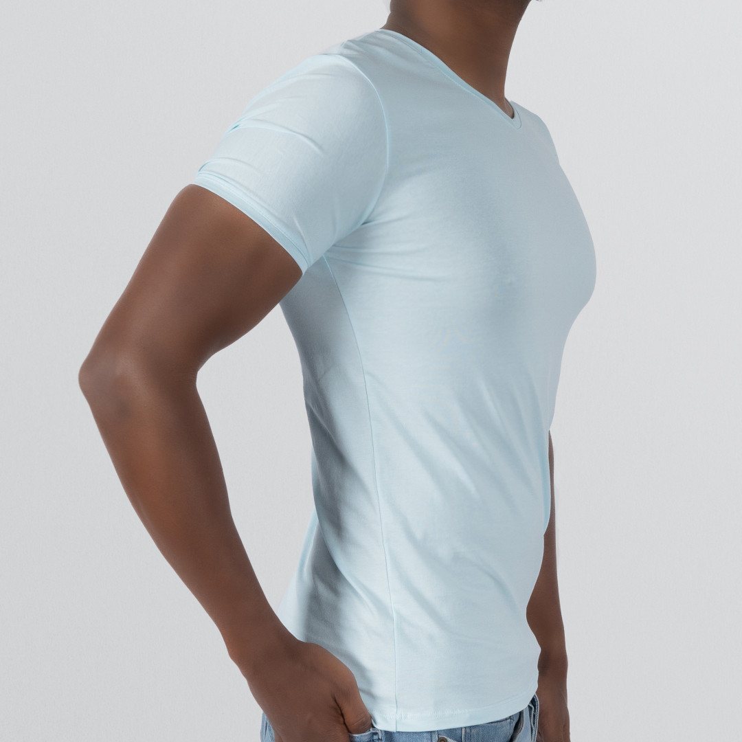 T-Shirt Body V Neck Short Sleeve - Cyan Blue