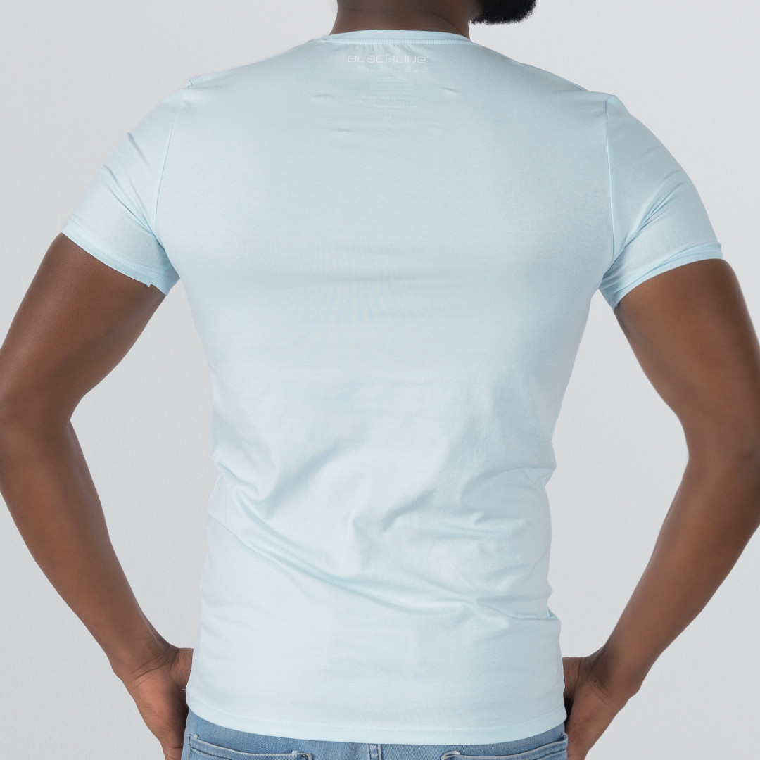 T-Shirt Body V Neck Short Sleeve - Cyan Blue