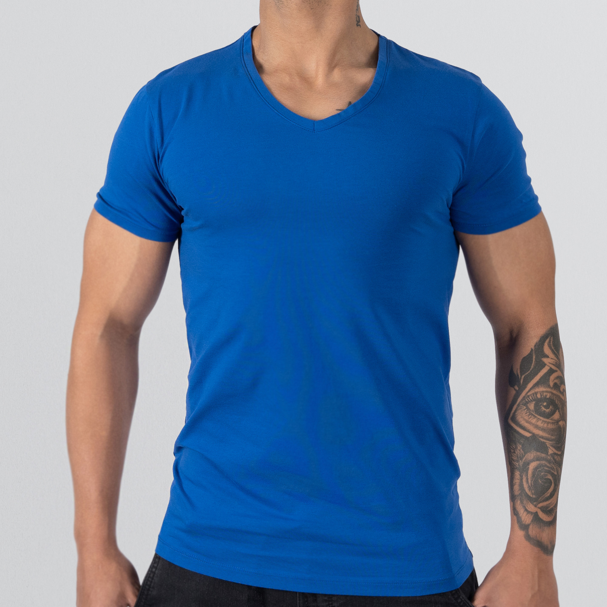 T-Shirt Body V Neck Short Sleeve - Blue