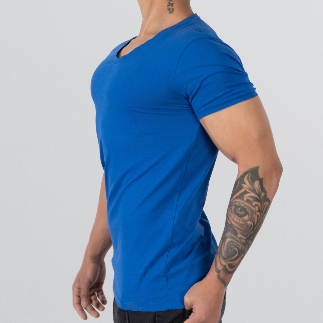 T-Shirt Body V Neck Short Sleeve - Blue