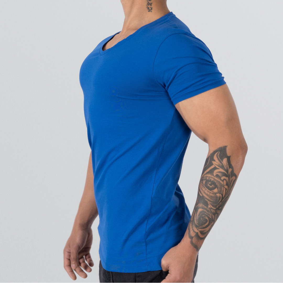 T-Shirt Body V Neck Short Sleeve - Blue