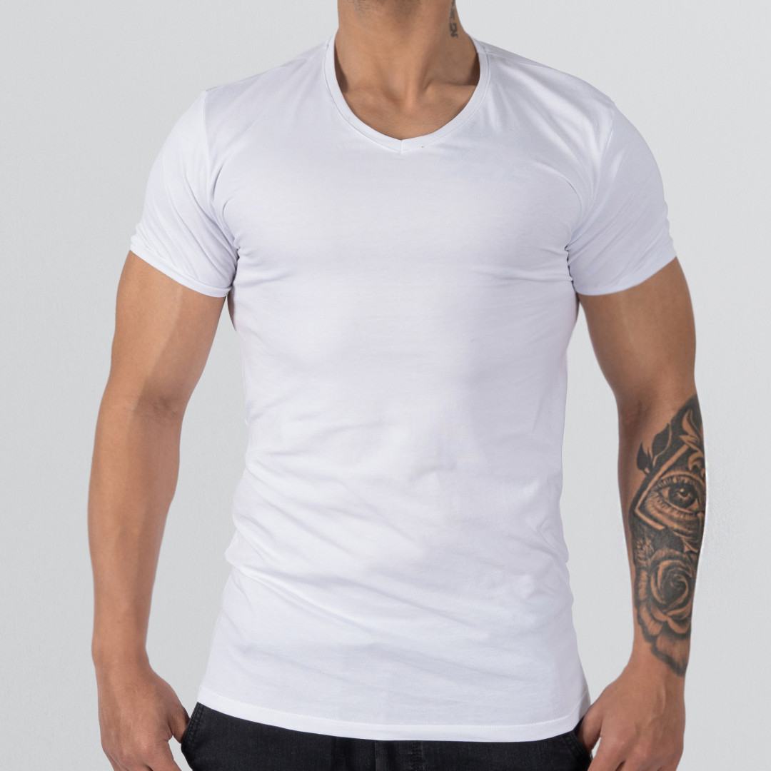 T-Shirt Body V Neck Short Sleeve - White