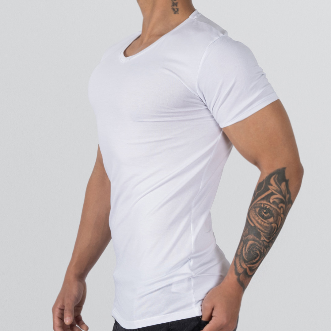 T-Shirt Body V Neck Short Sleeve - White