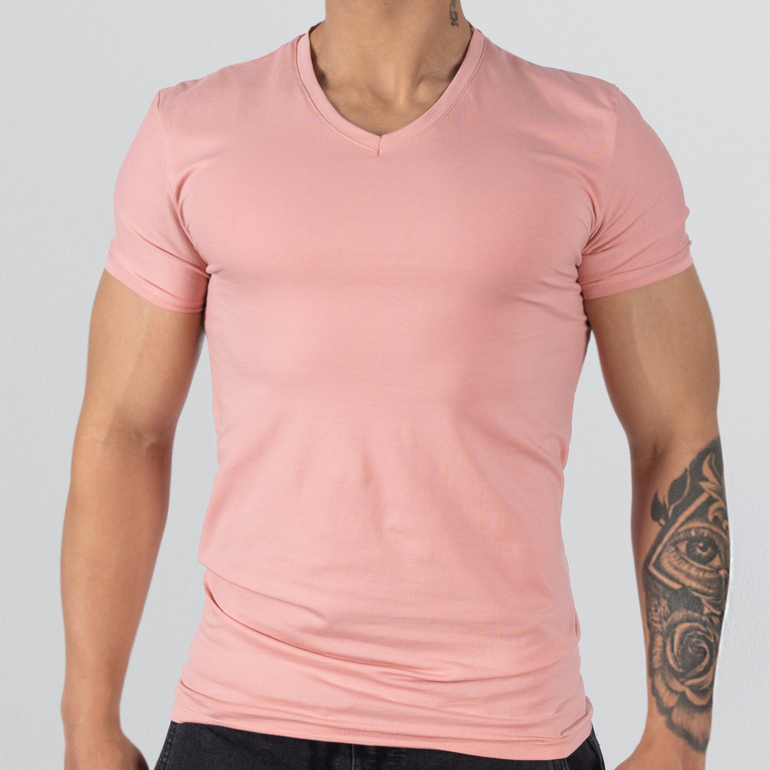 T-Shirt Body V Neck Short Sleeve - Carol Pink