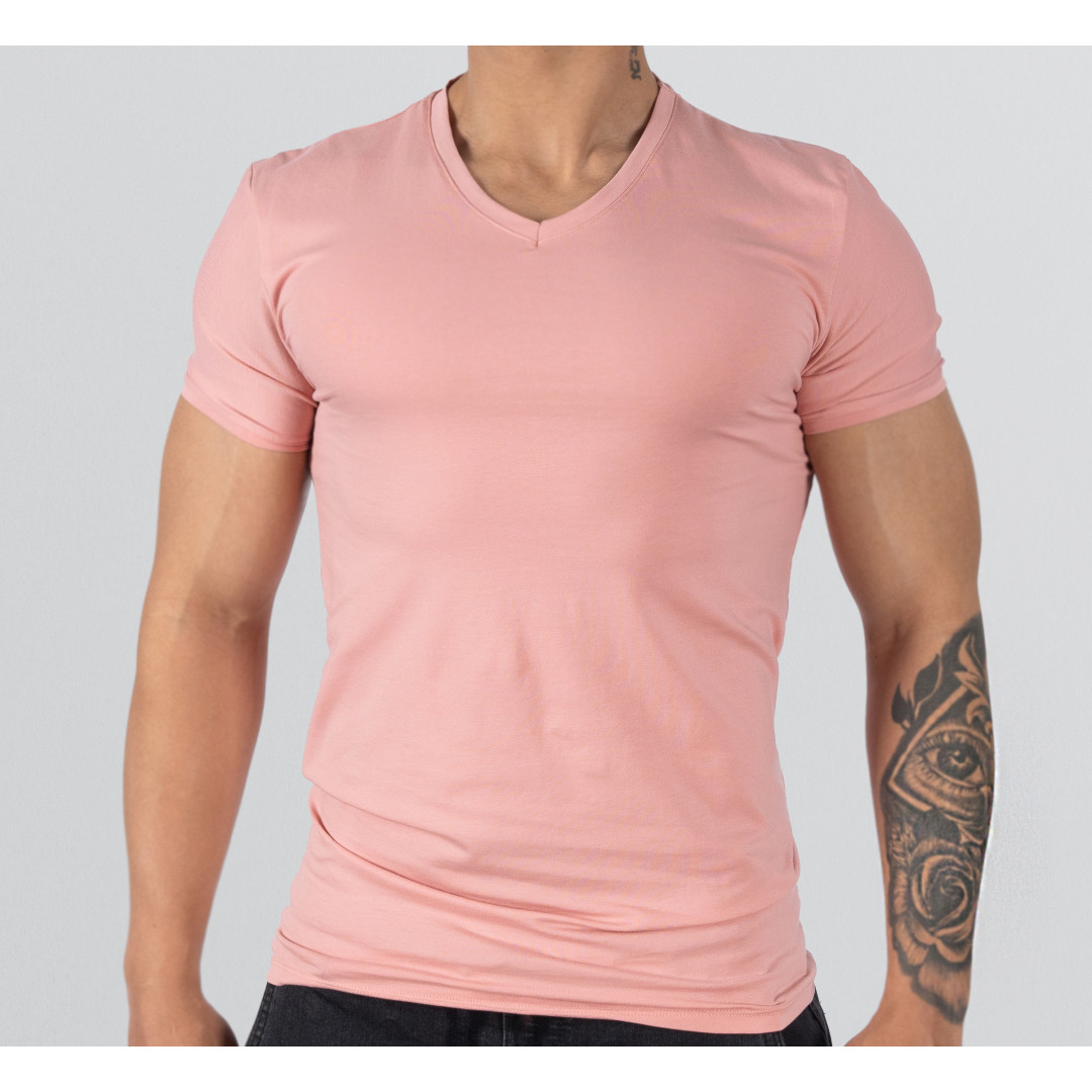 T-Shirt Body V Neck Short Sleeve - Carol Pink