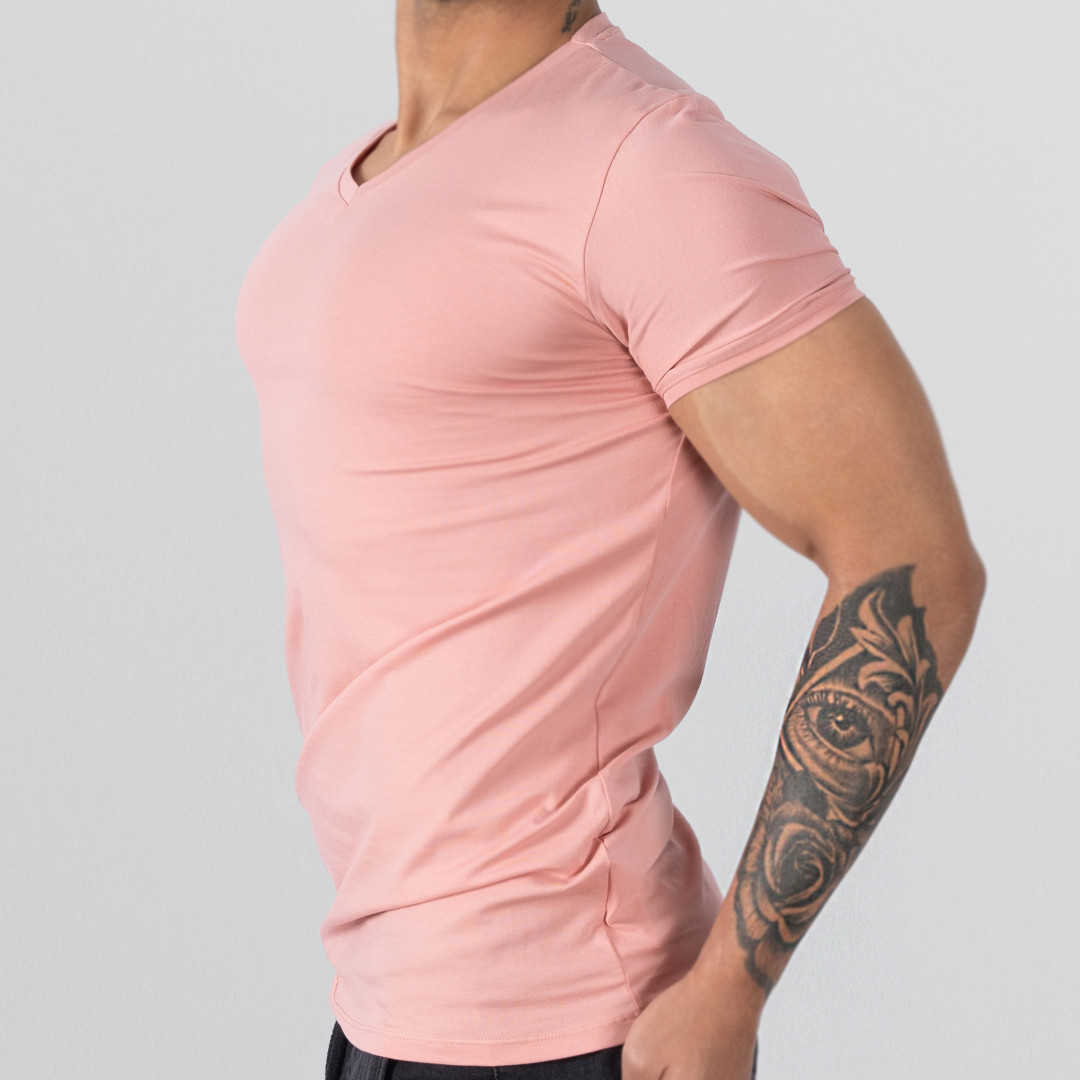 T-Shirt Body V Neck Short Sleeve - Carol Pink