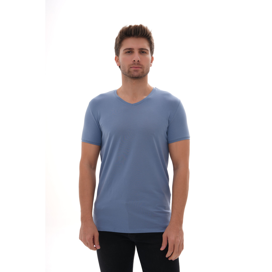 T-Shirt Body V Neck Short Sleeve - Light Blue