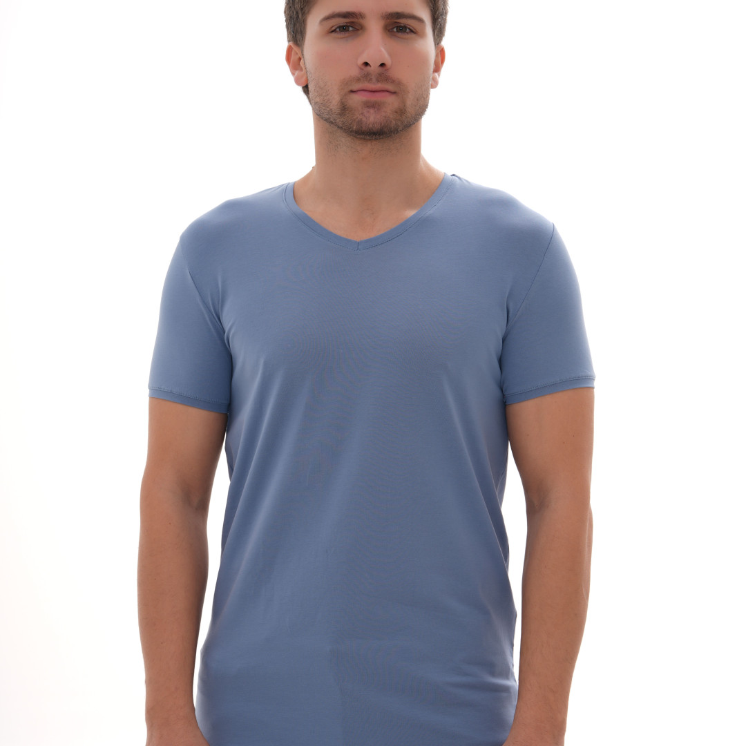 T-Shirt Body V Neck Short Sleeve - Light Blue