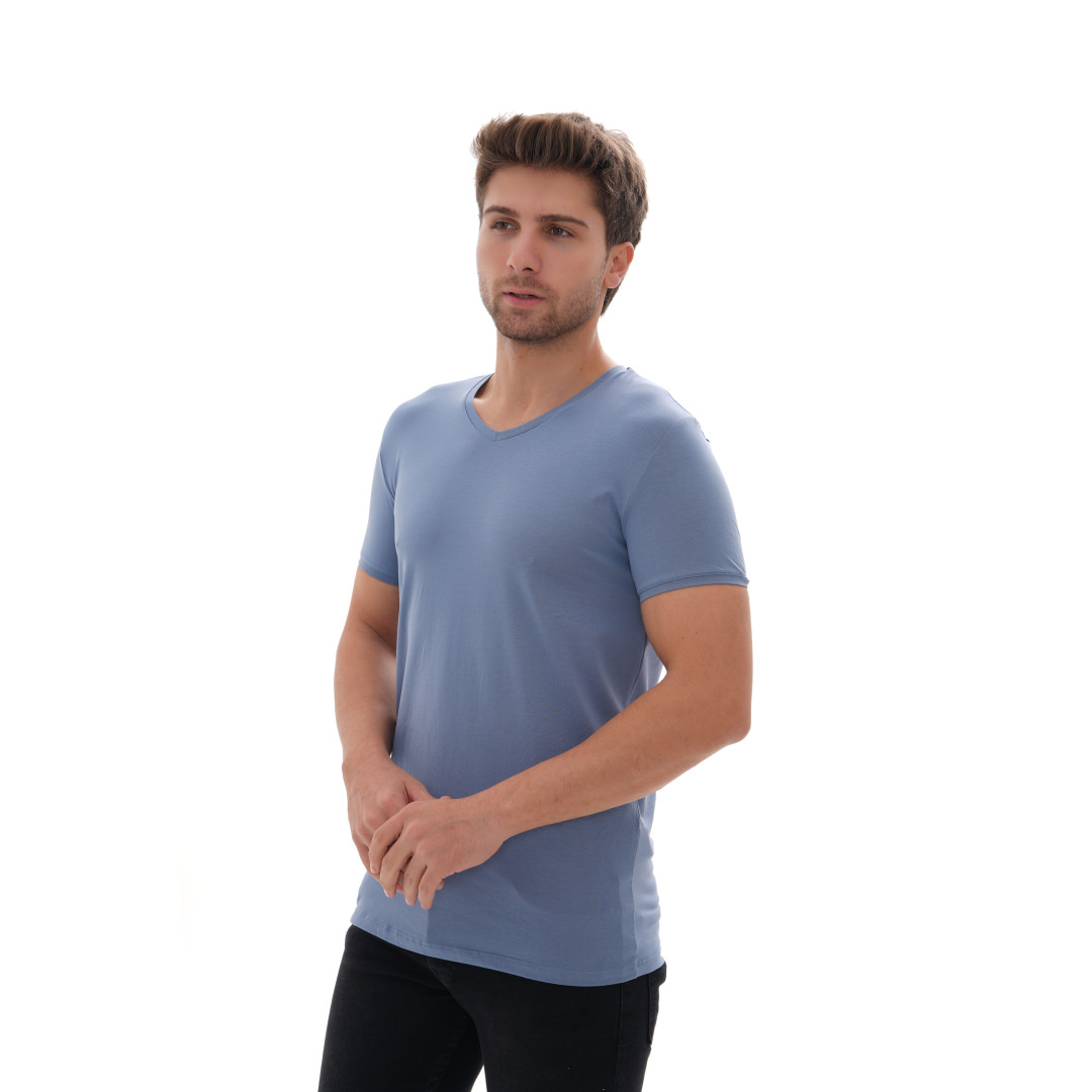 T-Shirt Body V Neck Short Sleeve - Light Blue