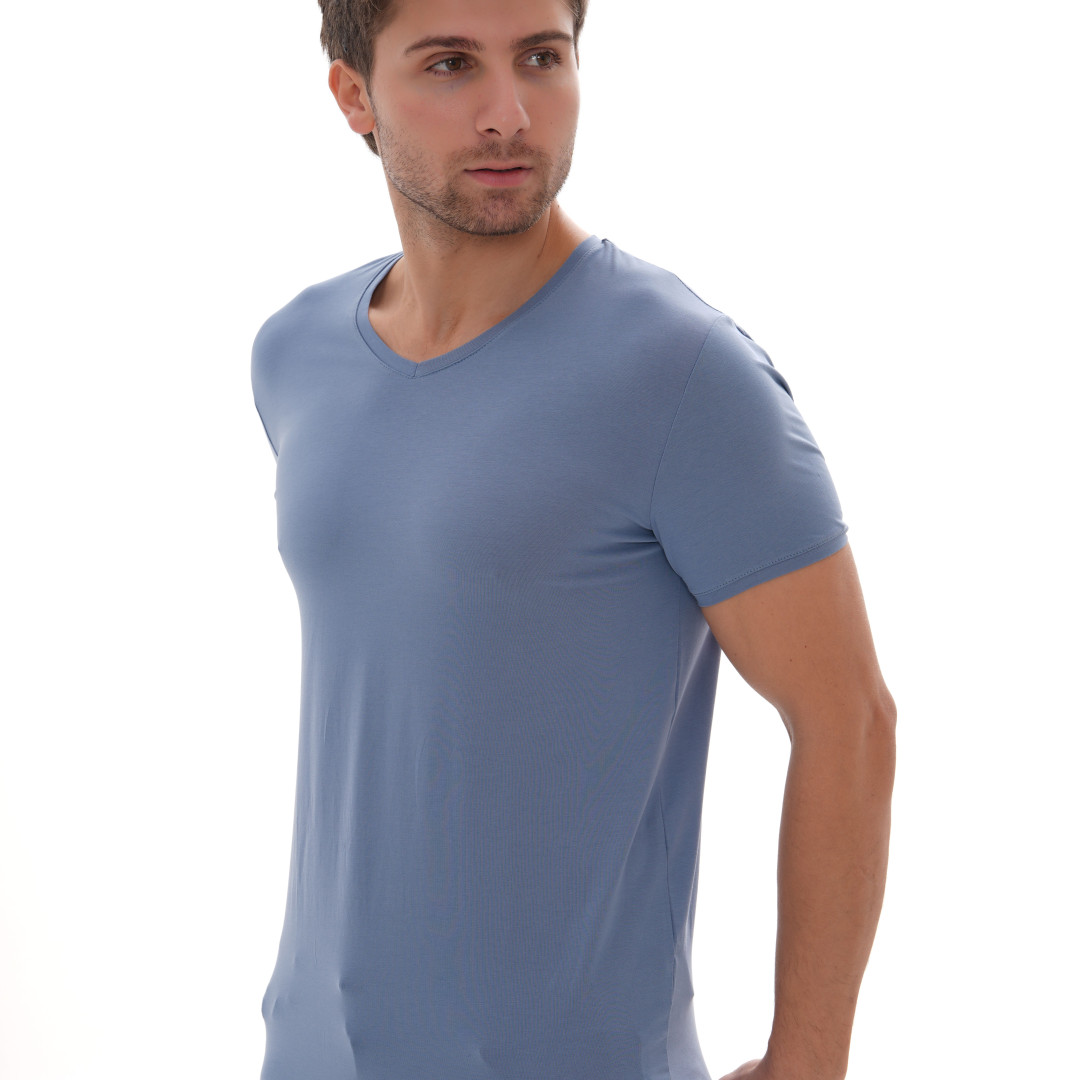 T-Shirt Body V Neck Short Sleeve - Light Blue