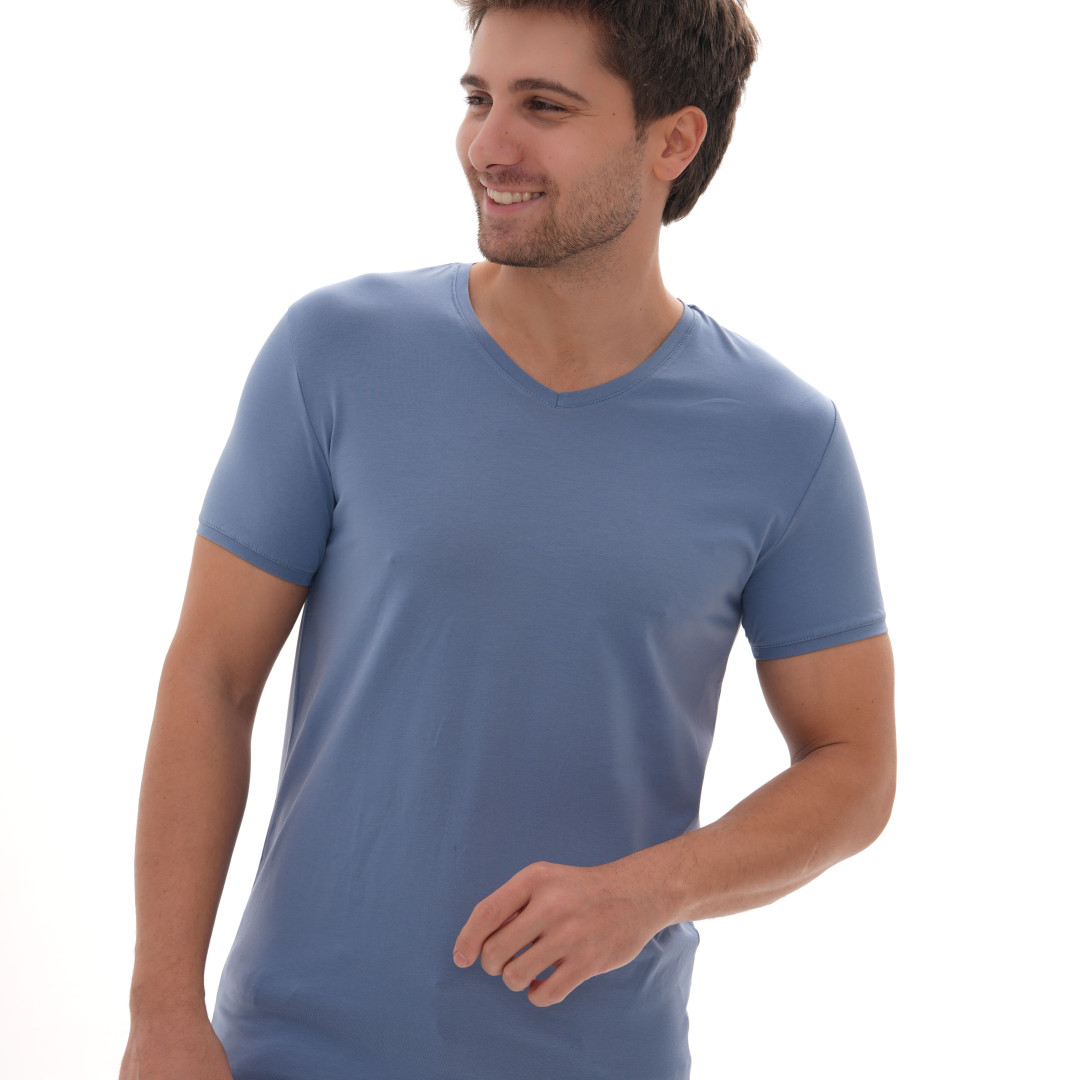 T-Shirt Body V Neck Short Sleeve - Light Blue