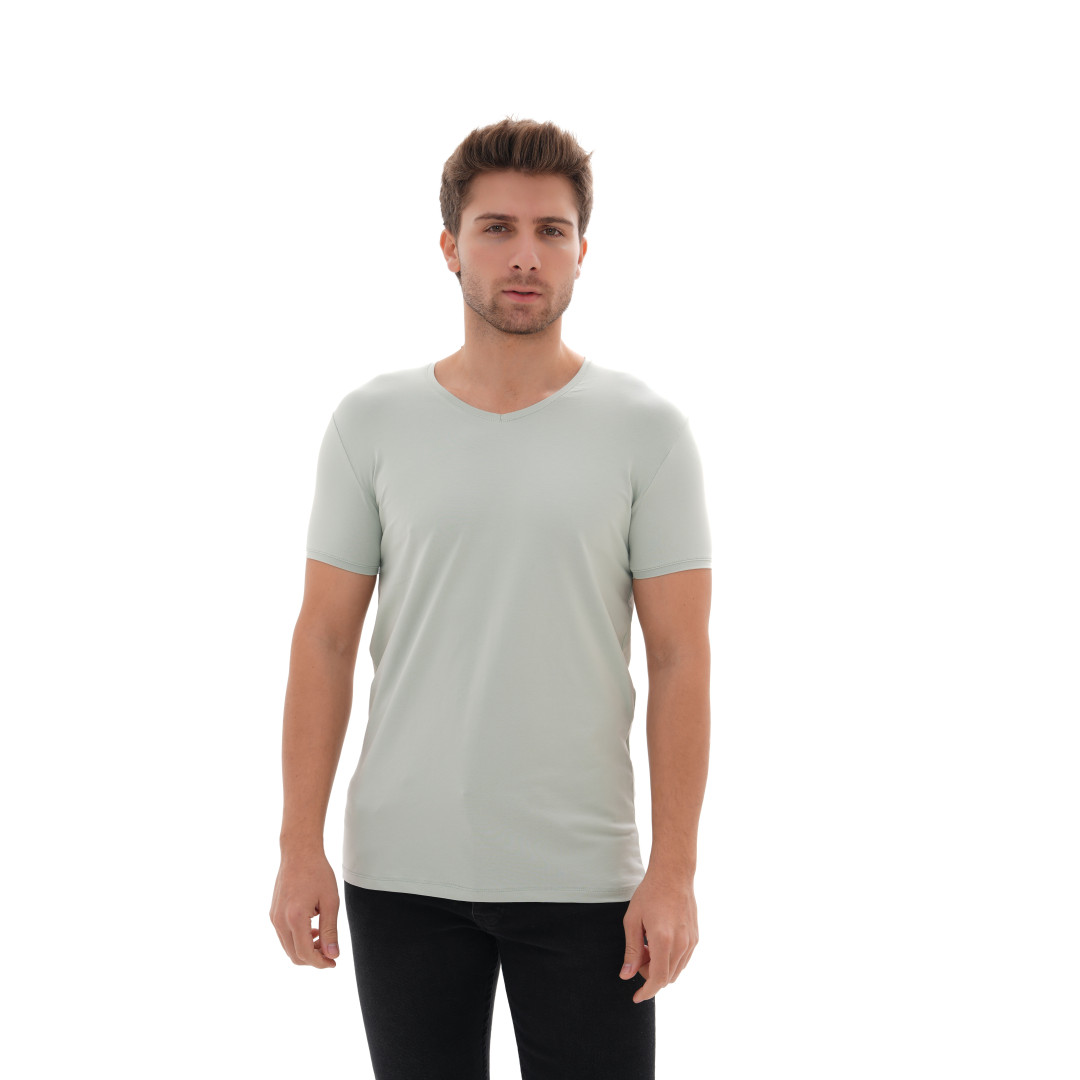 T-Shirt Body V Neck Short Sleeve - Pistachio