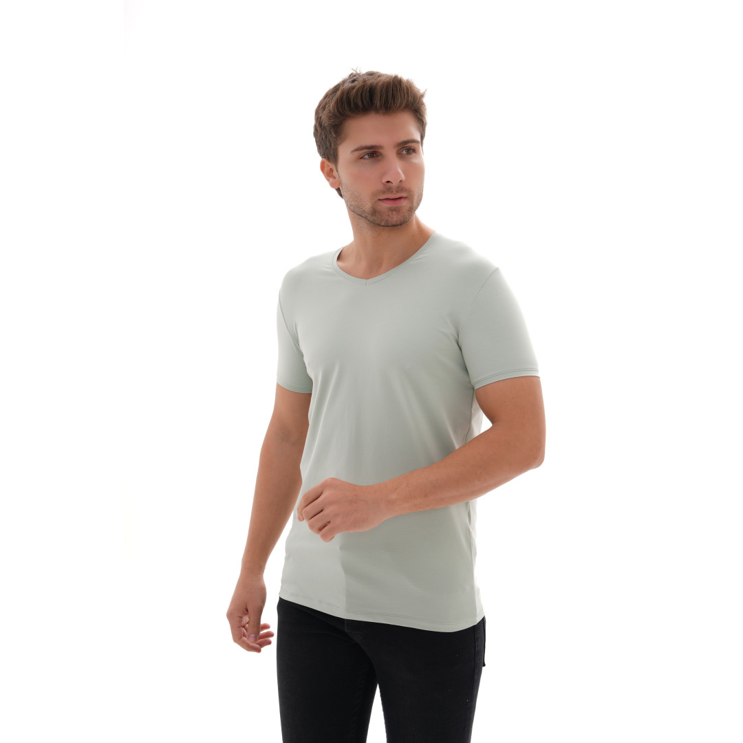T-Shirt Body V Neck Short Sleeve - Pistachio