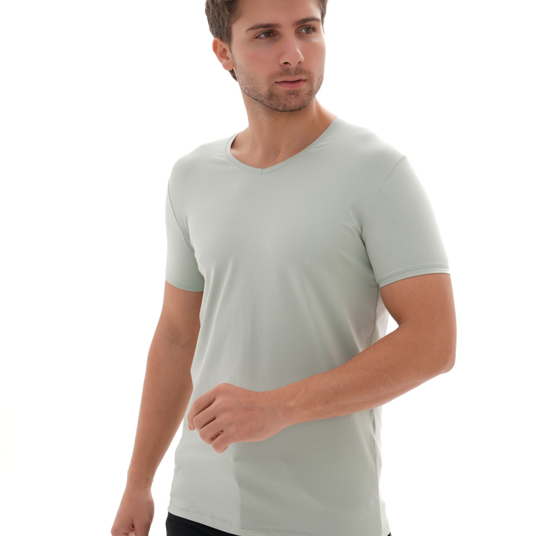 T-Shirt Body V Neck Short Sleeve - Pistachio