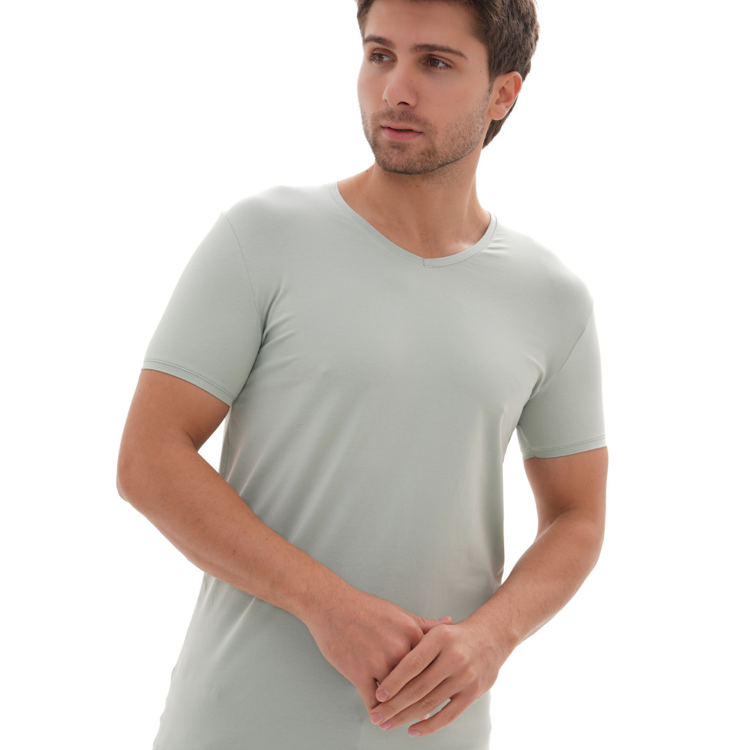 T-Shirt Body V Neck Short Sleeve - Pistachio