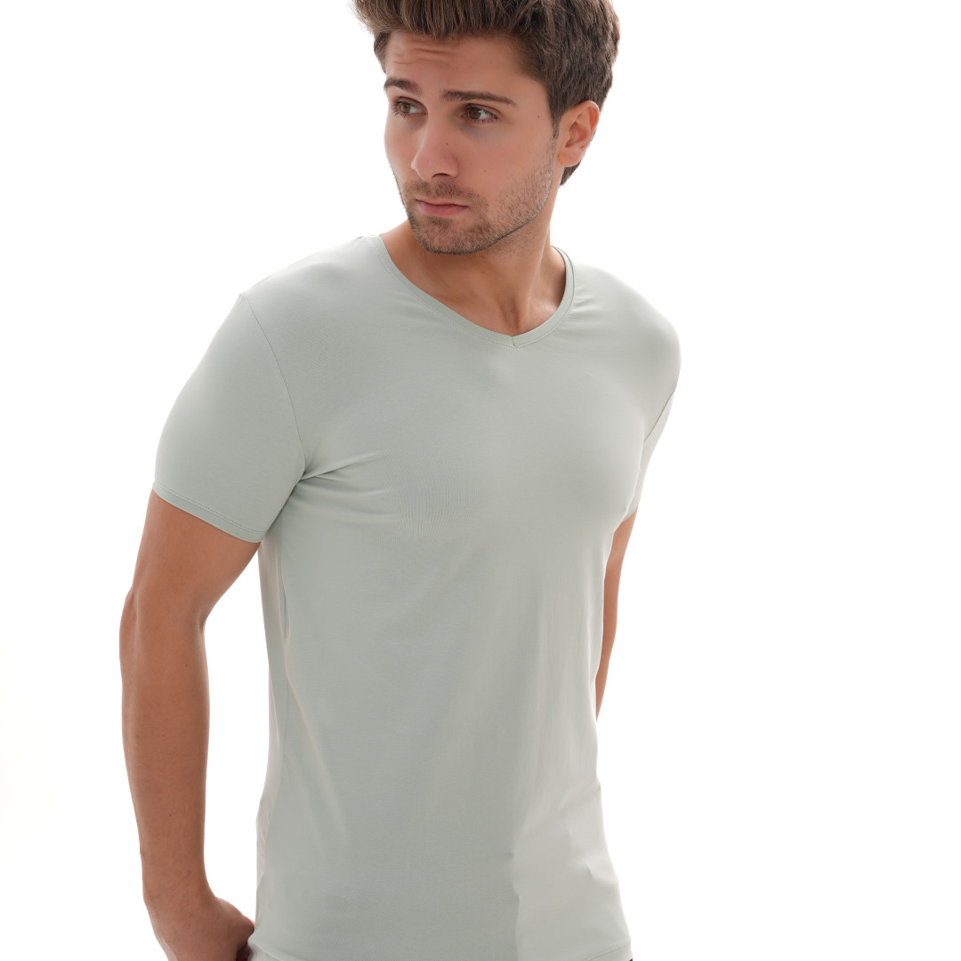 T-Shirt Body V Neck Short Sleeve - Pistachio