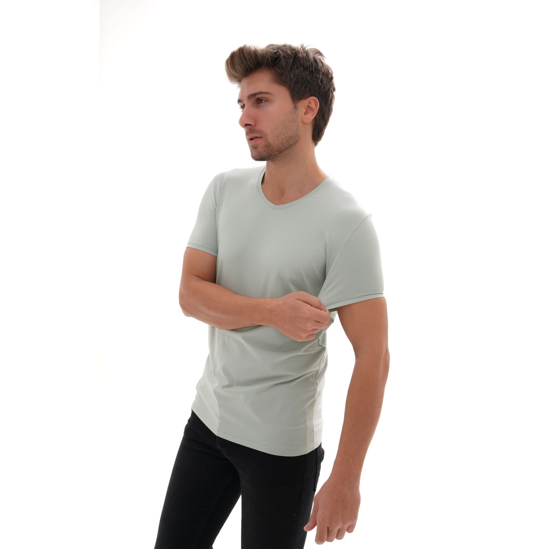T-Shirt Body V Neck Short Sleeve - Pistachio