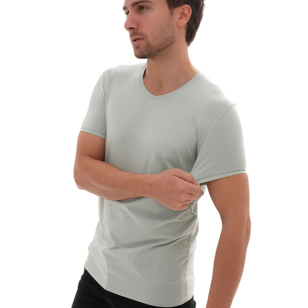 T-Shirt Body V Neck Short Sleeve - Pistachio