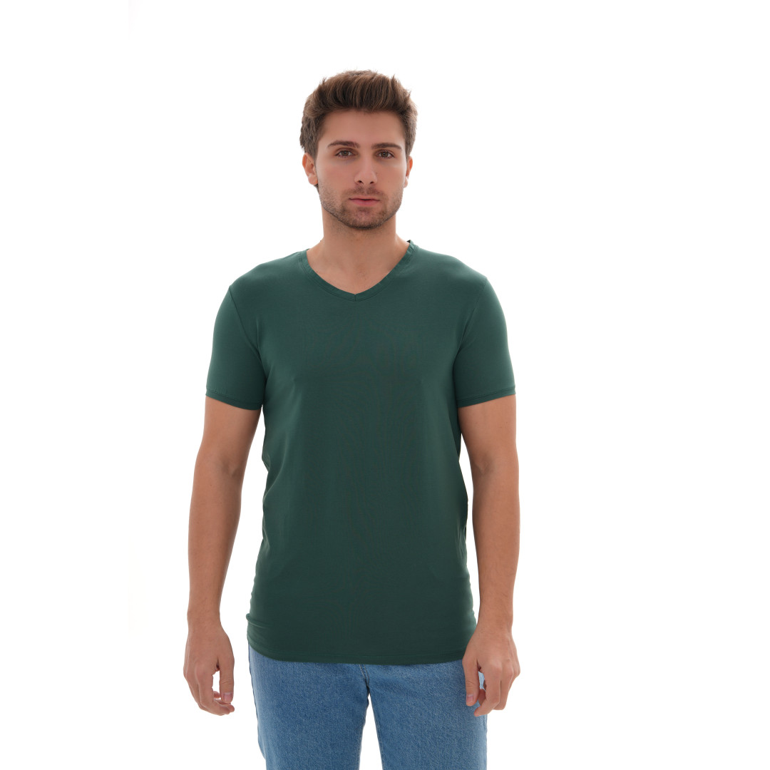 T-Shirt Body V Neck Short Sleeve - Green