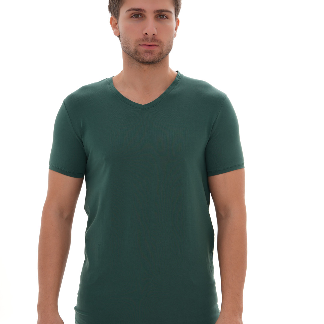 T-Shirt Body V Neck Short Sleeve - Green