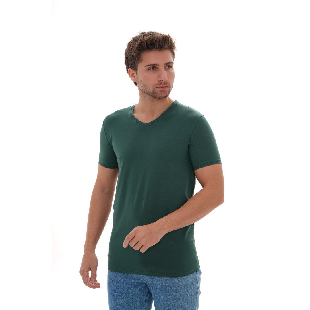 T-Shirt Body V Neck Short Sleeve - Green