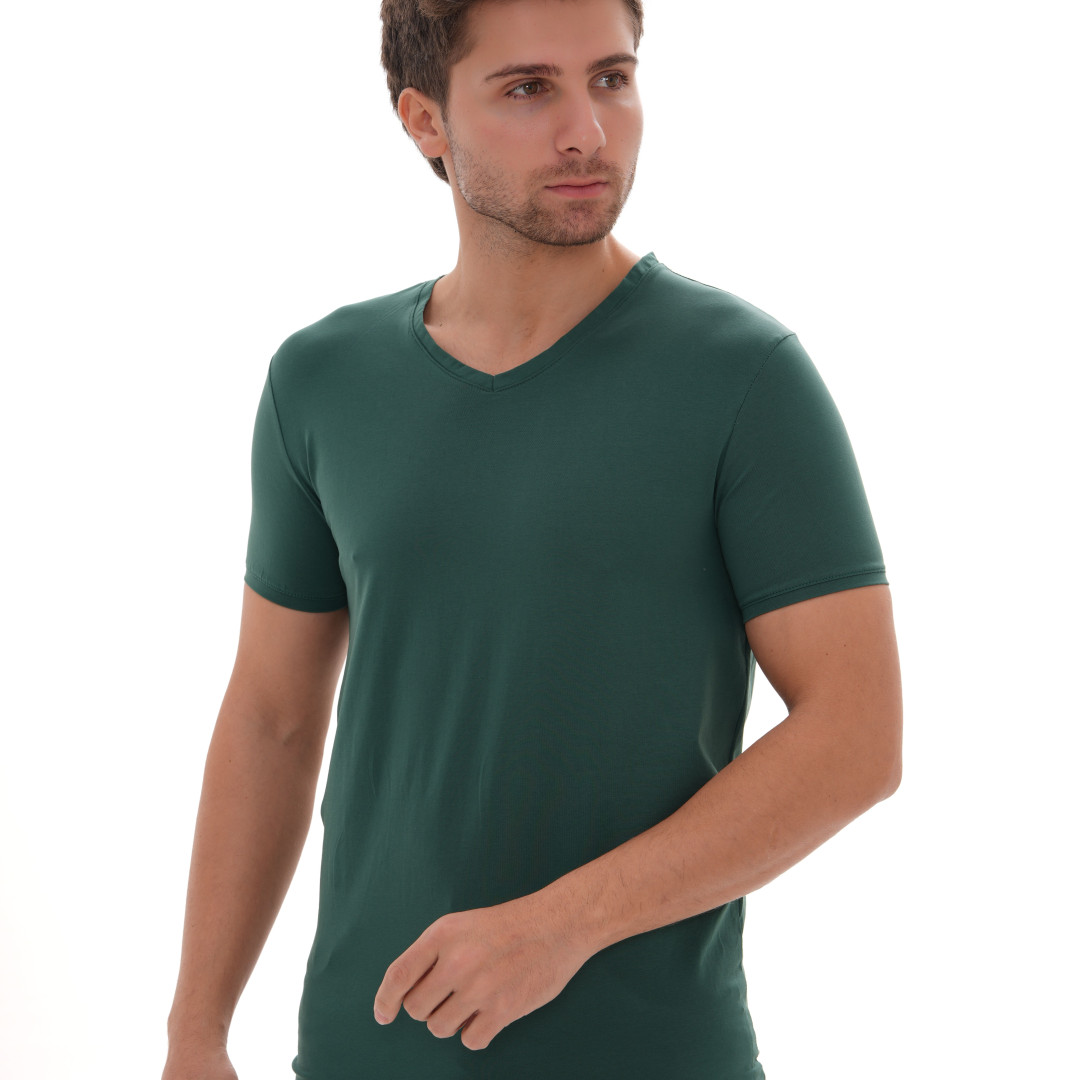 T-Shirt Body V Neck Short Sleeve - Green