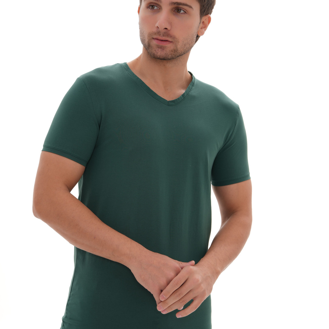 T-Shirt Body V Neck Short Sleeve - Green