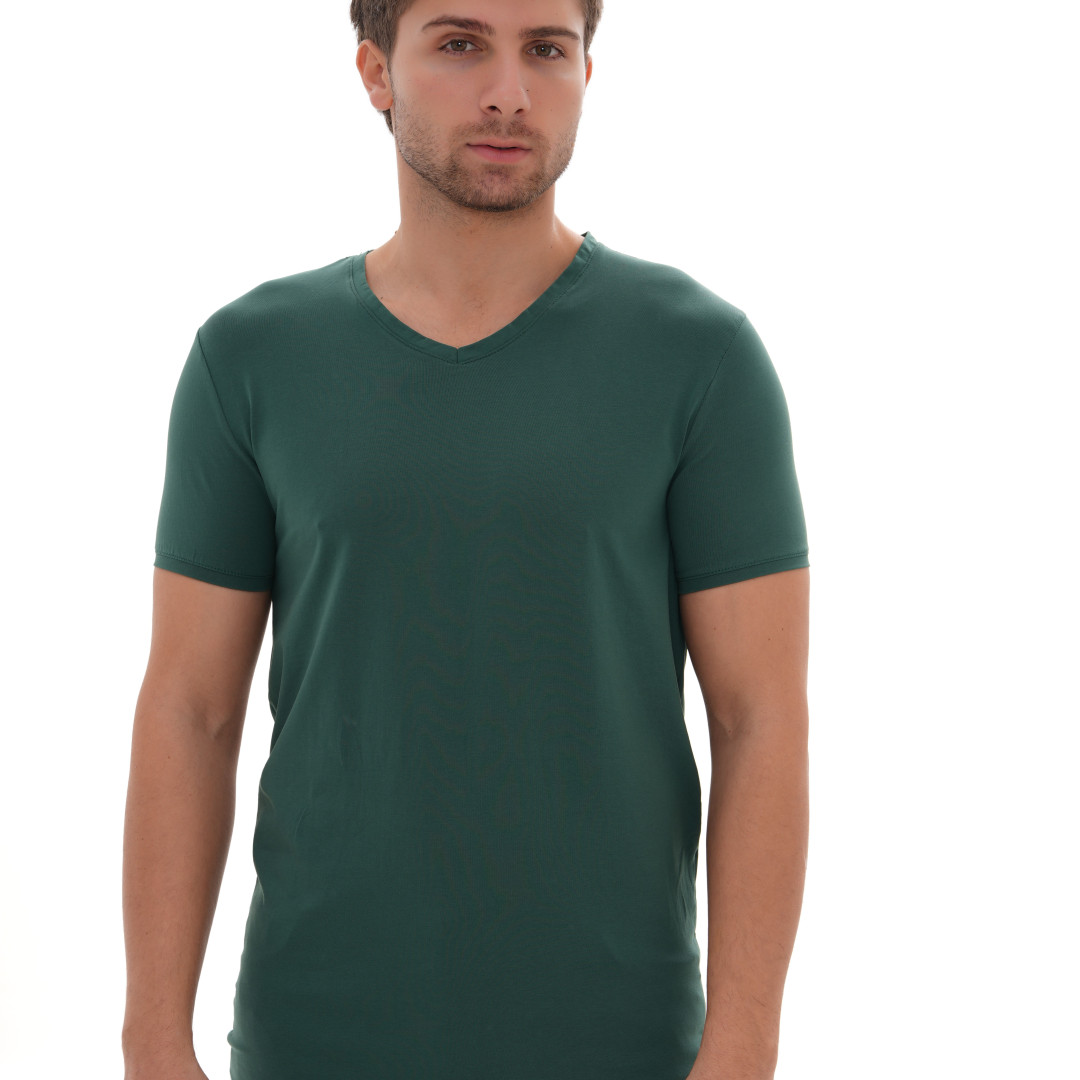 T-Shirt Body V Neck Short Sleeve - Green