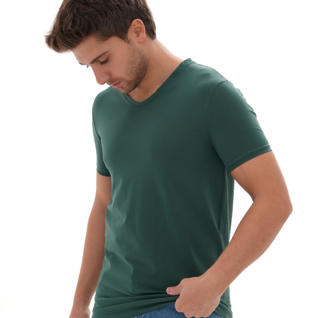 T-Shirt Body V Neck Short Sleeve - Green