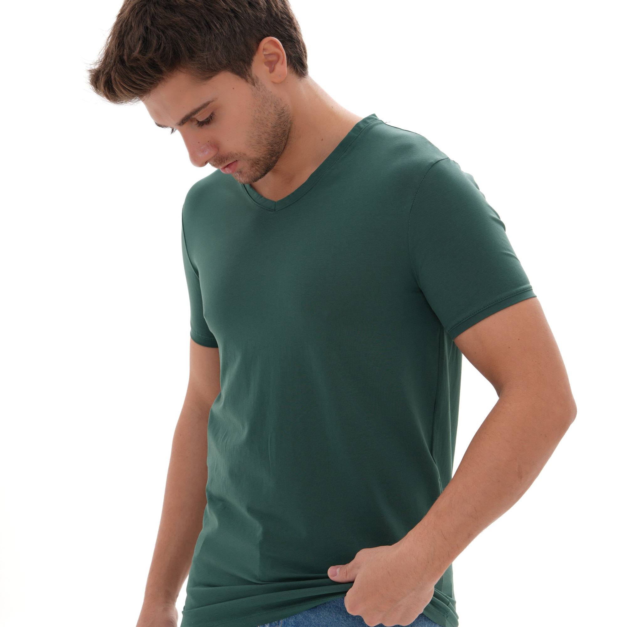 تيشيرت بدي رقبة V كم قصير - أخضر